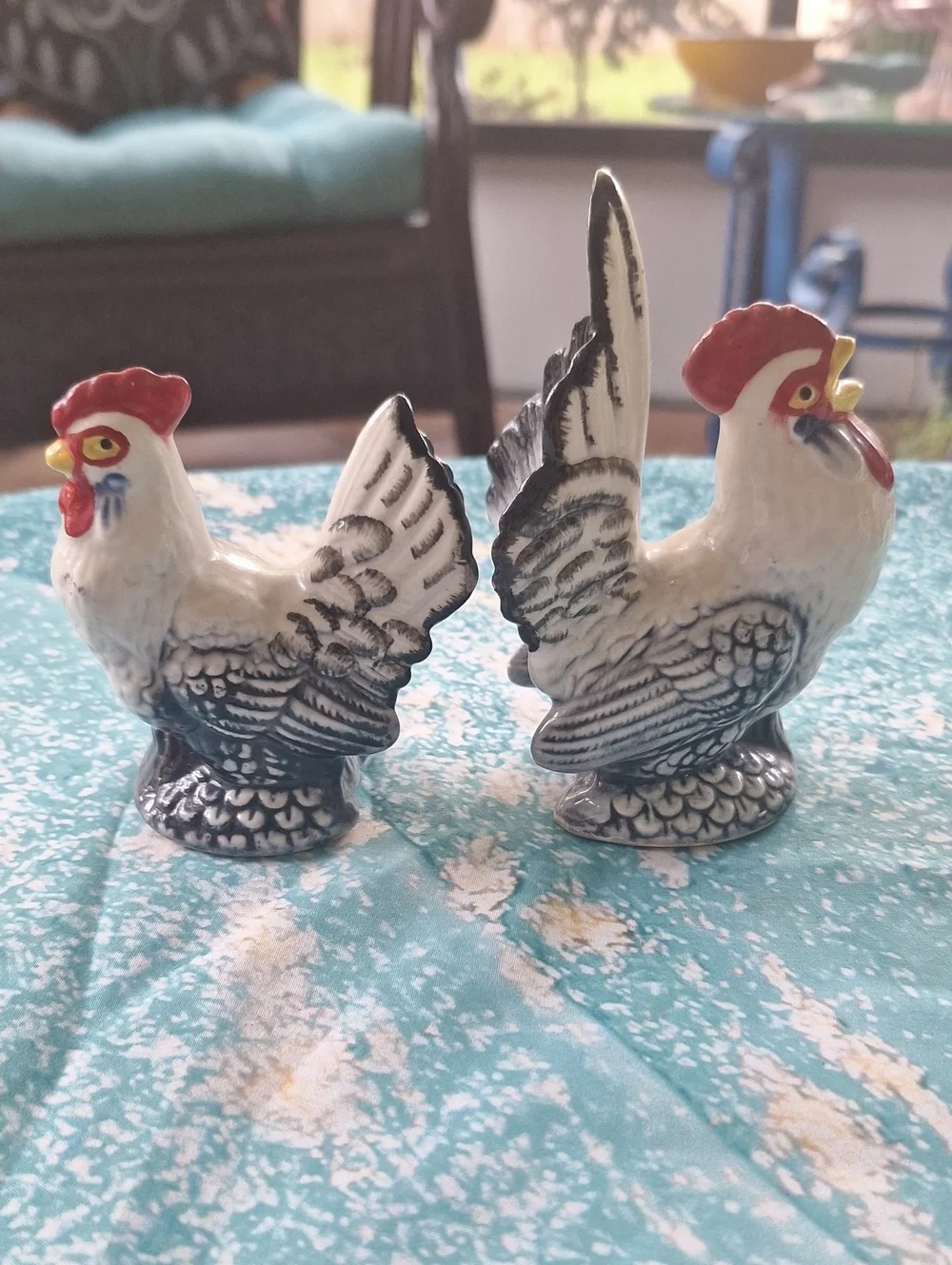 Vintage Ceramic Rooster Salt and Pepper Shaker Set - White and Red